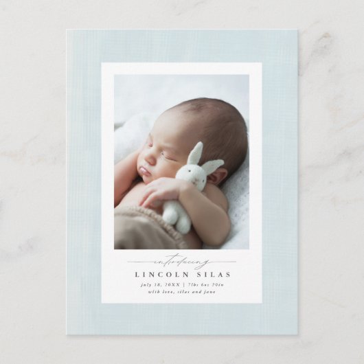 Carte Postale Cadre texturé bleu doux nouveaux faire-part bébé (Devant)