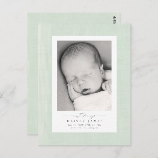 Carte Postale Cadre texturé doux nouveaux faire-part bébé (Devant / Derrière)