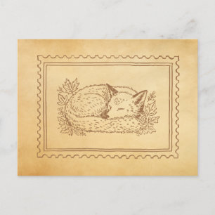 Carte postale Cadre Timbre Renard Automne