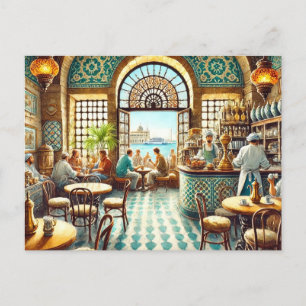Carte Postale Café à Alexandrie Egypte Aquarelle Peinture
