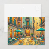 Carte Postale Café à Barcelone Espagne (Devant / Derrière)