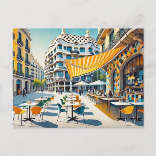 Carte Postale Café à Barcelone Espagne (Devant)