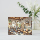 Carte Postale Café à Casablanca Maroc Aquarelle Peinture (Debout devant)