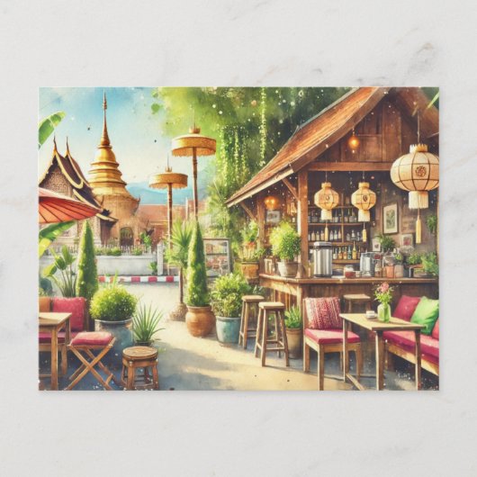 Carte Postale Café à Chiang Mai Wat Phra Singh (Devant)