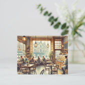 Carte Postale Café à Edimbourg Ecosse aquarelle peinture (Debout devant)