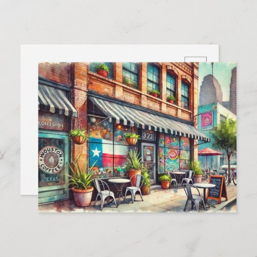 Carte Postale Café à Houston Texas (Devant / Derrière)