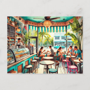 Carte Postale Café à Miami Watercolor