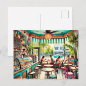 Carte Postale Café à Miami Watercolor (Devant / Derrière)