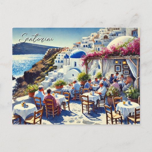 Carte Postale Café à Santorin (Devant)
