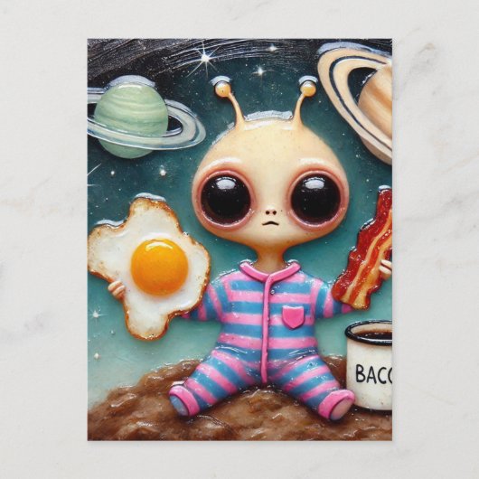 Carte Postale Café Alien avec bacon et oeufs (Devant)