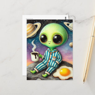 Carte Postale Café Alien Avec Oeuf