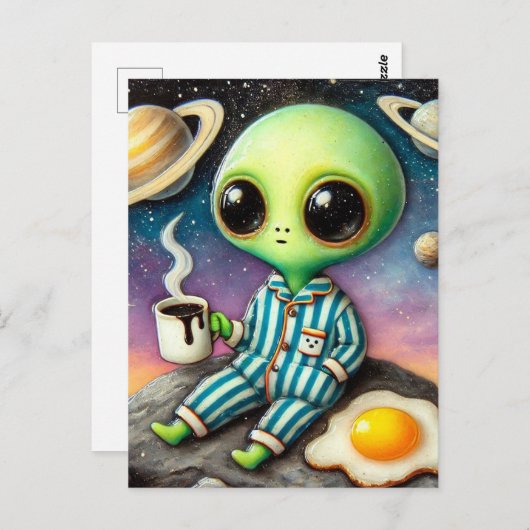 Carte Postale Café Alien Avec Oeuf (Devant / Derrière)