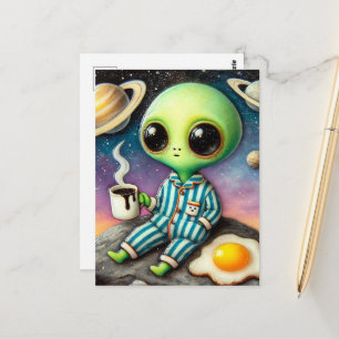 Carte Postale Café Alien avec Œuf