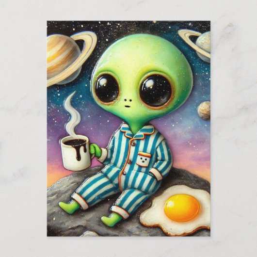 Carte Postale Café Alien Avec Oeuf (Devant)
