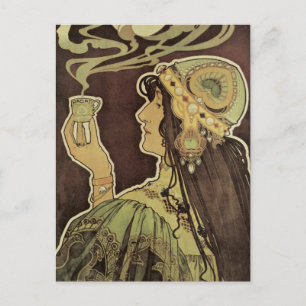 Carte Postale Café Art Nouveau vintage Rajah, Femme au café