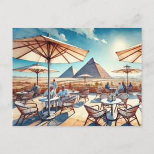 Carte Postale Café au Caire Egypte Pyramides de Gizeh