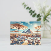 Carte Postale Café au Caire Egypte Pyramides de Gizeh (Debout devant)