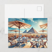 Carte Postale Café au Caire Egypte Pyramides de Gizeh (Devant / Derrière)