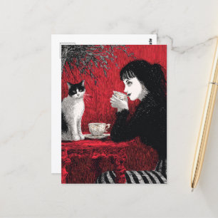 Carte Postale Café avec chat