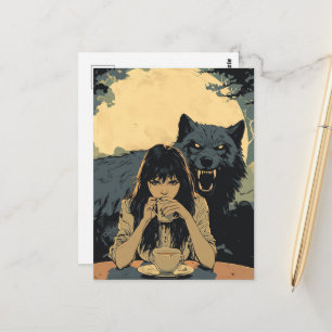 Carte Postale Café avec le loup