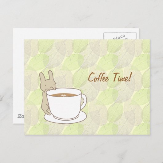 Carte Postale Café avec un lapin mignon (Devant / Derrière)
