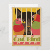Carte Postale Café Cat Bird (Devant / Derrière)