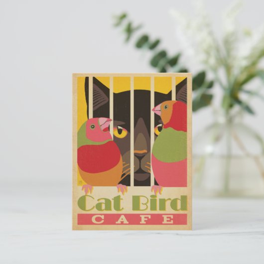 Carte Postale Café Cat Bird (Debout devant)