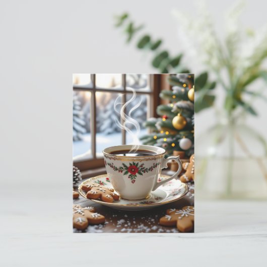 Carte Postale Café chaud et pain d'épices Cookies Noël (Debout devant)