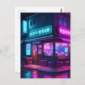 Carte Postale Café Coréen Neon LoFi Art (Devant / Derrière)