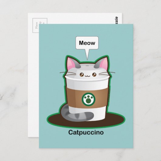 Carte Postale Café Cute Cat (Devant / Derrière)