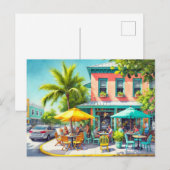 Carte Postale Café dans Key West Aquarelle Peinture (Devant / Derrière)