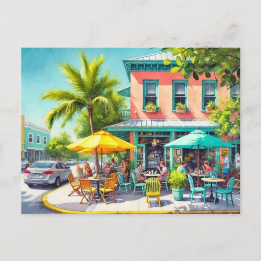 Carte Postale Café dans Key West Aquarelle Peinture (Devant)