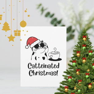 Carte Postale Café de Noël au Chat et Fêtes pour Amoureux des Ch