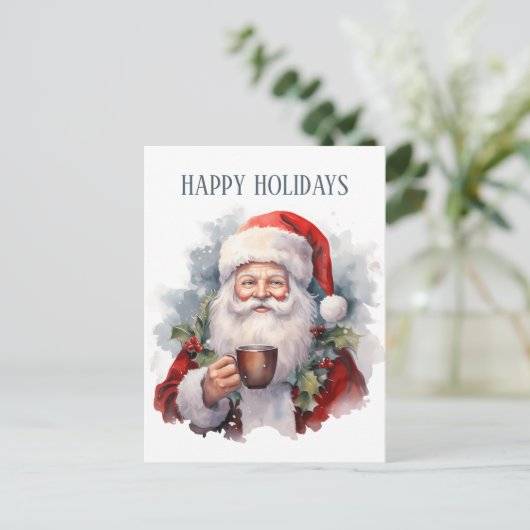 Carte Postale café de Noël festif Père Noël ajouter du texte (Debout devant)