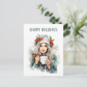 Carte Postale café de Noël fête dame ajouter un texte (Debout devant)