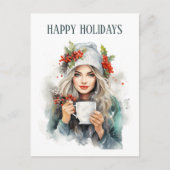Carte Postale café de Noël fête dame ajouter un texte (Devant)