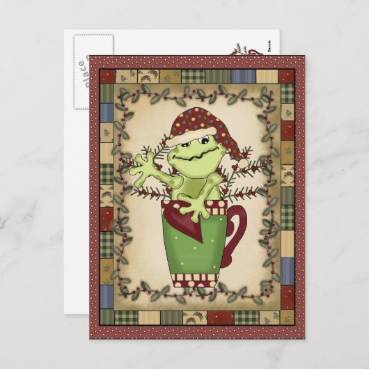 Carte postale Café de Noël Frog (Devant / Derrière)