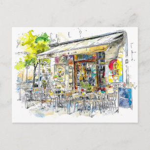 Carte Postale Café de rue à Prenzlauer Berg, Berlin, aquarelle