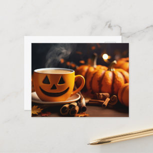 Carte Postale Café en latte citrouille épice