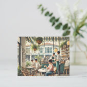 Carte Postale Café en peinture aquarelle à Singapour (Debout devant)