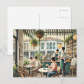 Carte Postale Café en peinture aquarelle à Singapour (Devant / Derrière)