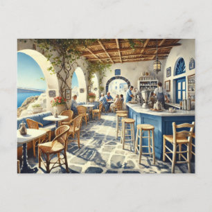 Carte Postale Café en plein air à Santorin