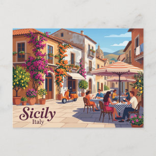 Carte Postale Café en Sicile Italie Vacances