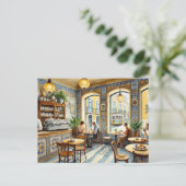 Carte Postale Café en tramway jaune Lisbonne Aquarelle (Debout devant)