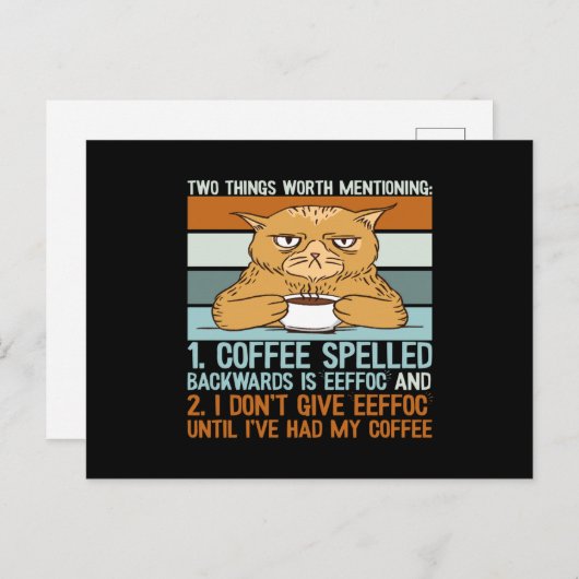 Carte Postale Café épelé à l'envers - Chat drôle (Devant / Derrière)