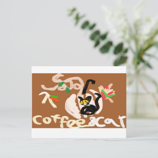 Carte Postale Café et chat noir (Debout devant)