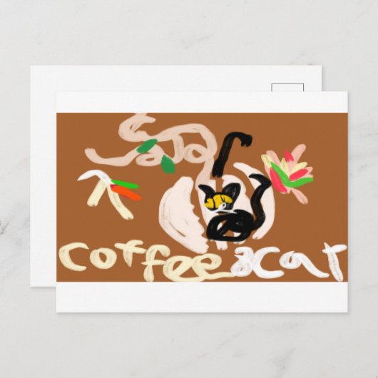 Carte Postale Café et chat noir (Devant / Derrière)