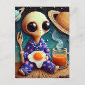 Carte Postale Café et oeufs Aliens (Devant)