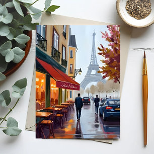 Carte Postale Café Français Paris Tour Eiffel Aquarelle