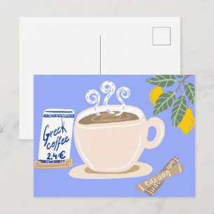 Carte Postale Café Grec & Branche de Citron Imprimé Méditerranée
